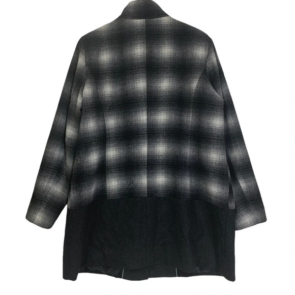Cleo Plaid Wool Blend Two Toned Coat Size Large Business Casual Grey Lined Heavy - Picture 3 of 10